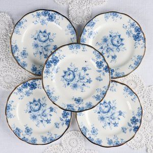 Vintage Royal Albert Paradise Bue Bread & Butter Plates Set of 5 Rare Find!